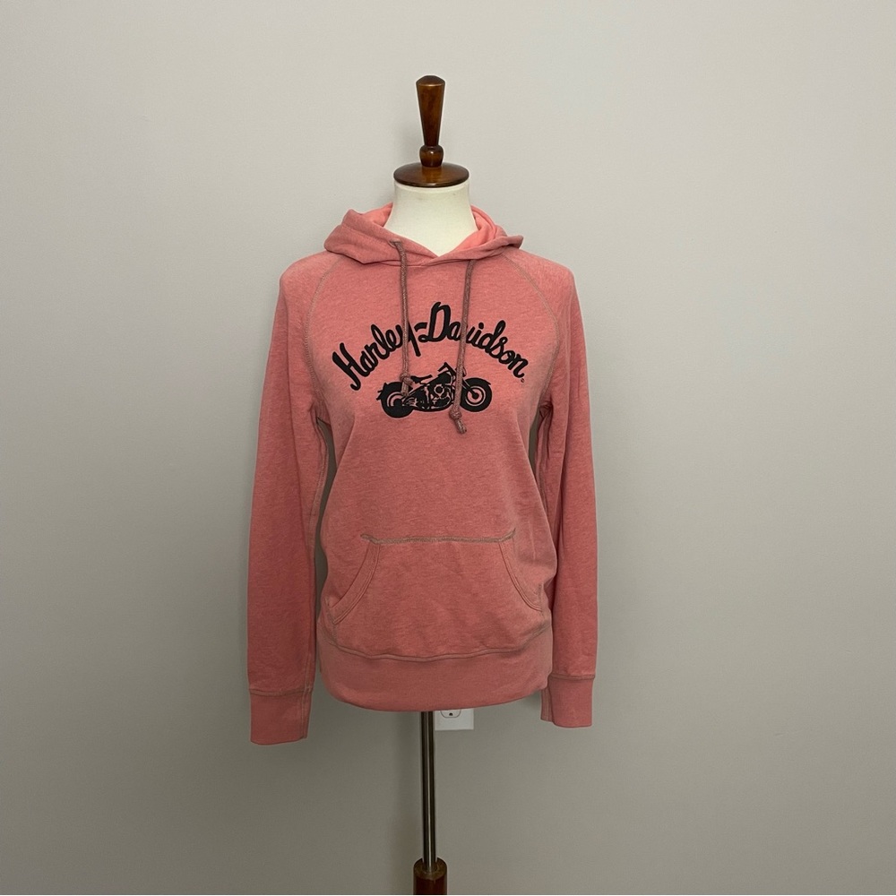Harley Davidson Sweatshirt Hoodie Embroidered Motorcycle Pink Coral Tan Black